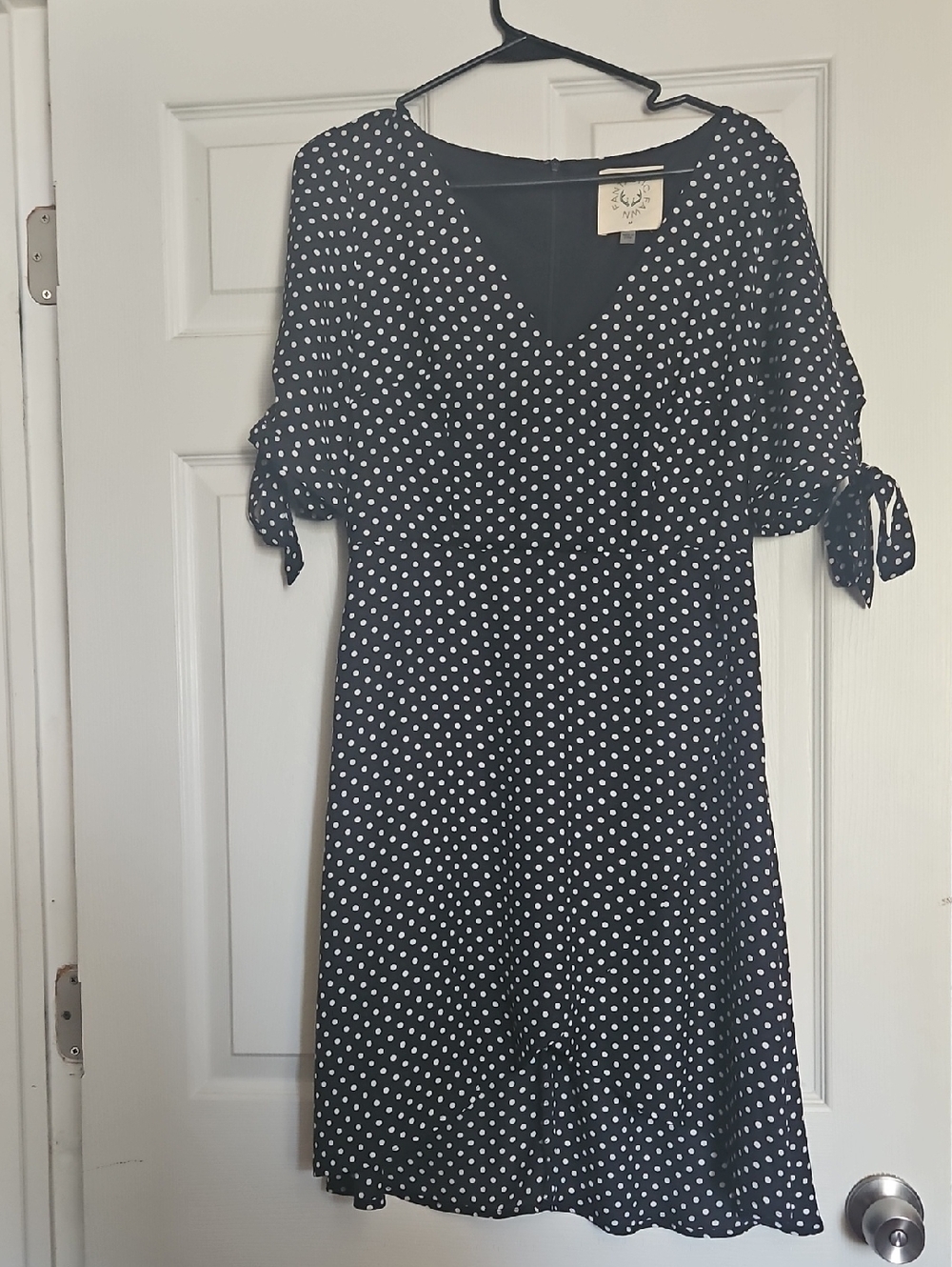 Fantastic Fawn Black & White Polka Dot V-Neck Tie-Sleeve Midi Dress